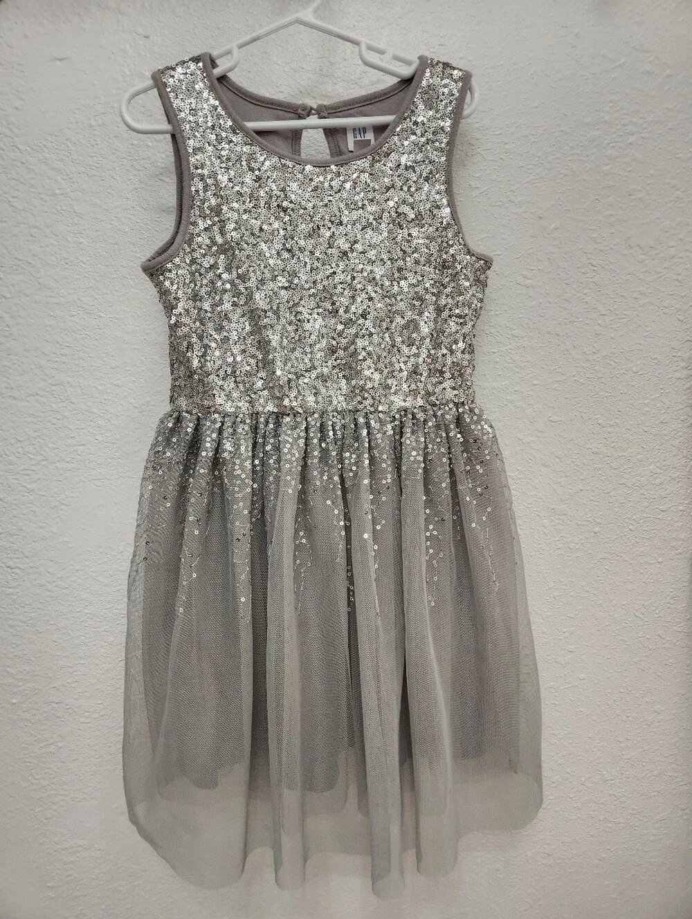 Sparkle Sequin Mesh Party Dress Girls - Silver Gray Sz 6/7 Small Gap Kids